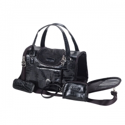 Black crocodile dog travel hand bag